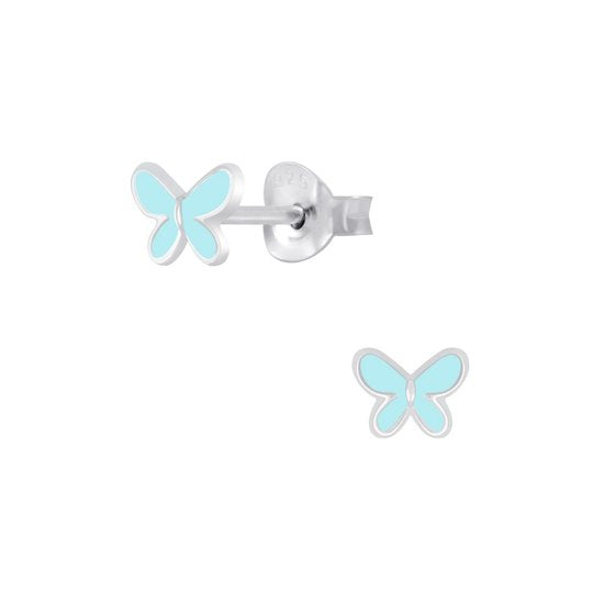 Joy|S - Zilveren petit vlinder oorbellen - blauw - 6 x 5 mm