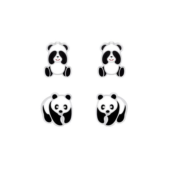 Joy|S - Zilveren oorbellen set 2 paar | Panda