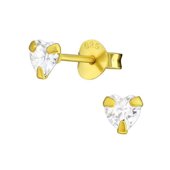 Joy|S - Zilveren petit hartje kinderoorbellen - 4 mm - kristal - goudplating
