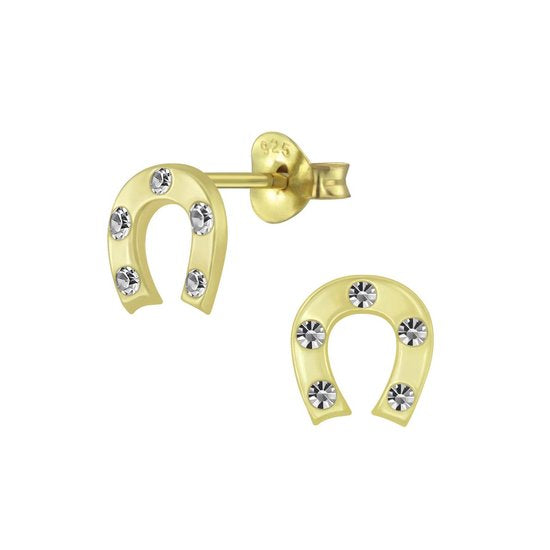 Joy|S - Zilveren hoefijzer oorbellen 7 mm kristal antraciet - goudplating