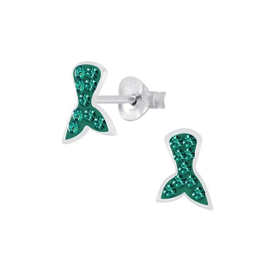 Joy|S - Zilveren zeemeermin staart oorbellen groen Mermaid tail