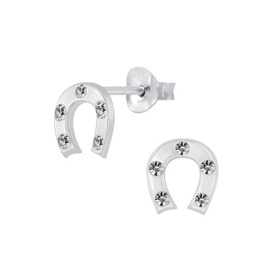 Joy|S - Zilveren hoefijzer oorbellen - 7 mm - kristal antraciet