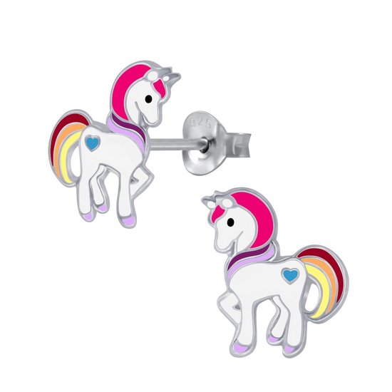 Joy|S - Zilveren pony oorbellen eenhoorn 10 x 13 mm unicorn