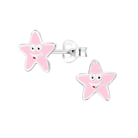 Joy|S - Zilveren ster oorbellen roze - 10 mm - zeester