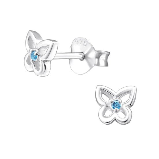 Joy|S - Zilveren petit vlinder oorbellen - blauw topaz - 5 mm - oorknoppen