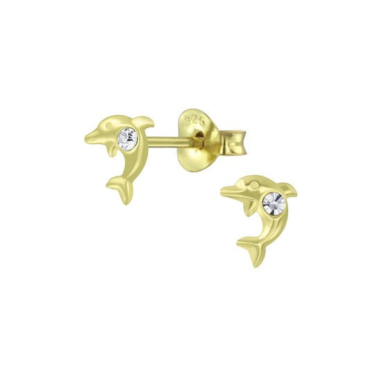 Joy|S - Zilveren dolfijn kinderoorbellen 4 x 5 mm kristal - goudplating