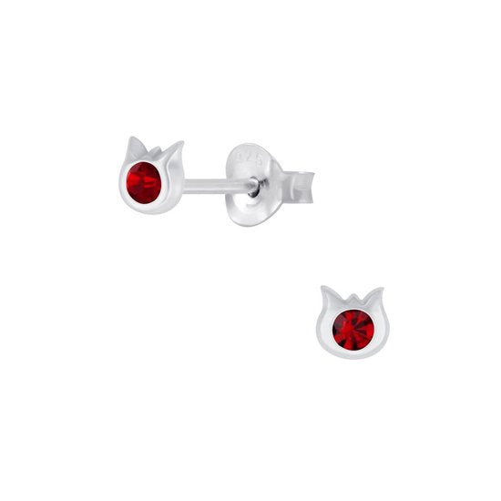 Joy|S - Zilveren petit kat poes oorbellen 3.5 mm kristal rood
