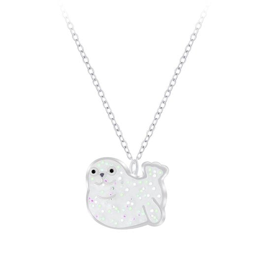 Joy|S - Zilveren zeehond hanger met ketting 36 cm + 5 cm seal