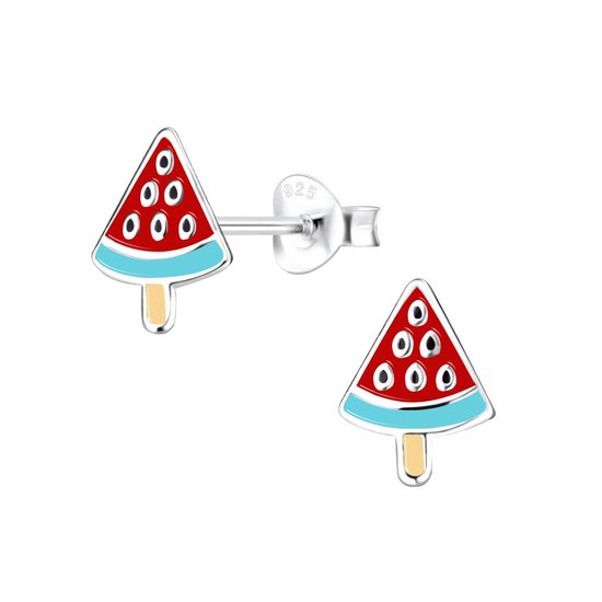 Joy|S - Zilveren meloen oorbellen - 7 x 9 mm - watermeloen