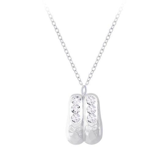 Joy|S - Zilveren ballet ballerina schoentjes hanger met ketting 36 cm + 5 cm kristal