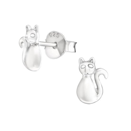 Joy|S - Zilveren kat poes oorbellen - 5 x 7 mm