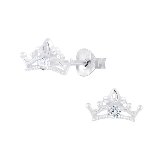 Joy|S - Zilveren kroontje oorbellen - 9 x 5 mm - prinses oorknoppen - zirkonia