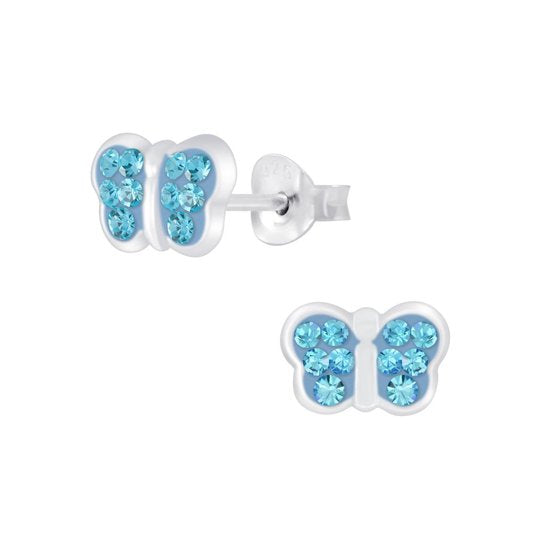 Joy|S - Zilveren vlinder oorbellen - blauw kristal