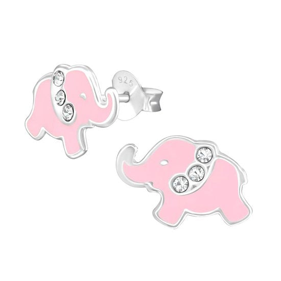 Joy|S - Zilveren roze olifant oorbellen - 13 x 8 mm - kristal