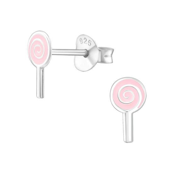 Joy|S - Zilveren petit lolly oorbellen - 4 x 8 mm - roze