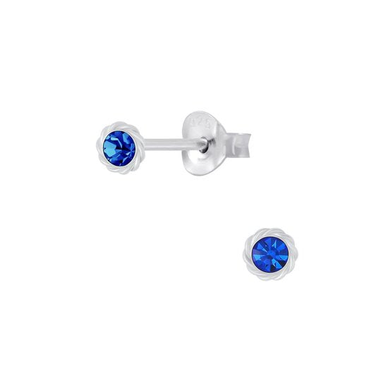 Joy|S - Zilveren mini classic kristal kinderoorknopjes blauw 3.5 mm