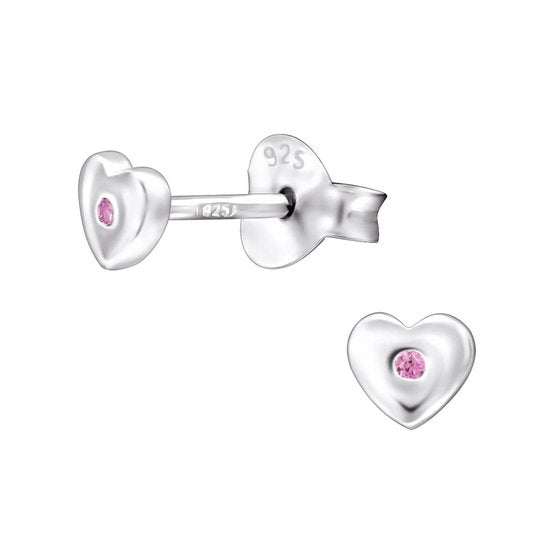Joy|S - Zilveren petit hartje oorbellen - zirkonia roze - 4 mm - kinderoorbellen