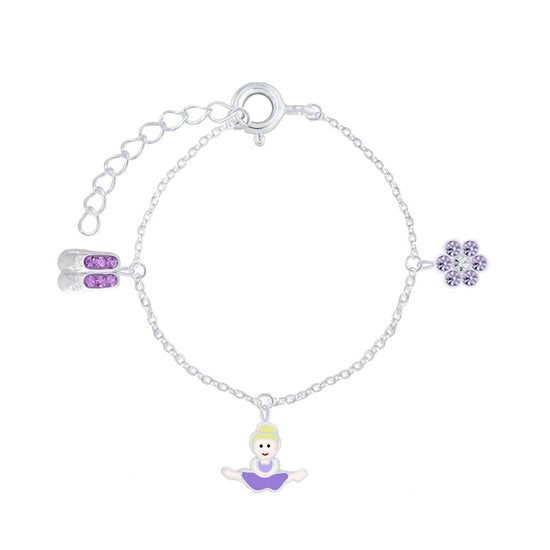 Joy|S - Zilveren bedel armband - balletschoentjes - ballerina danseres - bloem