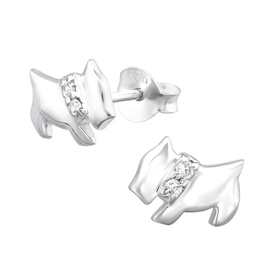 Joy|S - Zilveren Hond oorbellen  - 9 x 7 mm - zirkonia