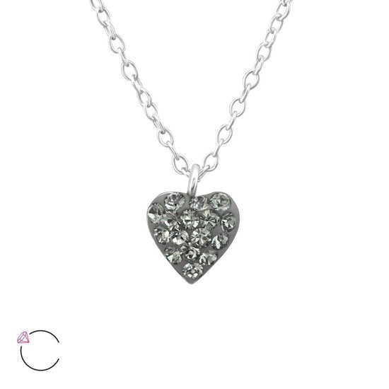 Joy|S - Zilveren hartje Swarovski kristal antraciet hanger met ketting 42 cm