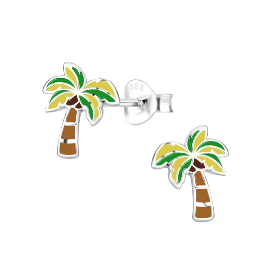 Joy|S - Zilveren palmboom oorbellen - 9 x 10 mm -
