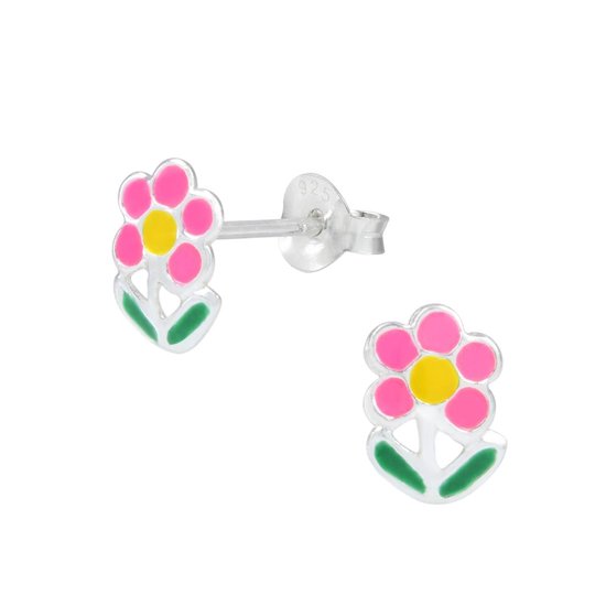 Joy|S - Zilveren bloem oorbellen "flower" roze