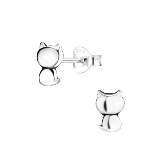 Joy|S - Zilveren kat poes oorbellen - 5 x 7 mm