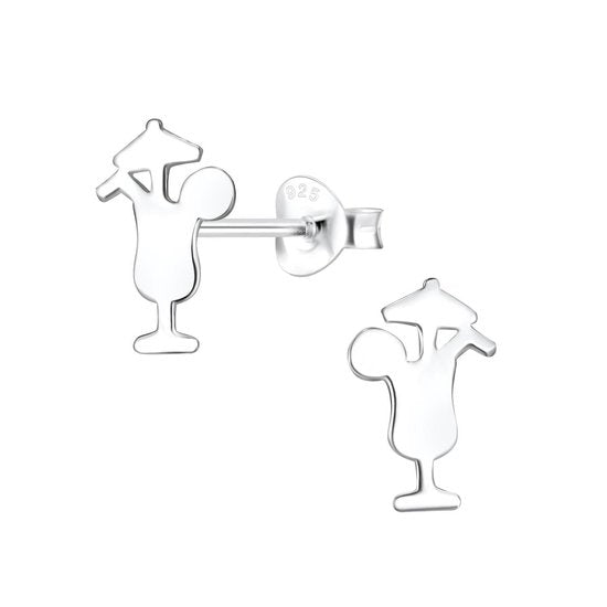 Joy|S - Zilveren tropische cocktail glas oorbellen 8 x 12 mm egaal