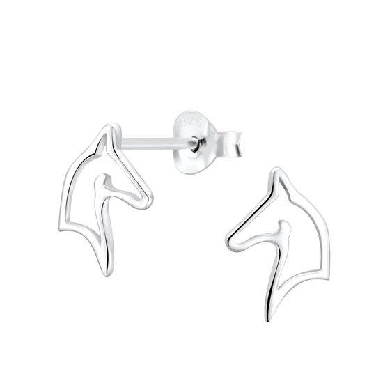 Joy|S - Zilveren paard oorbellen - paardenhoofd - 7 x 11 mm