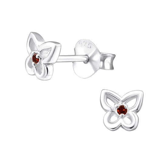 Joy|S - Zilveren petit vlinder oorbellen - rood  - 5 mm - oorknopjes