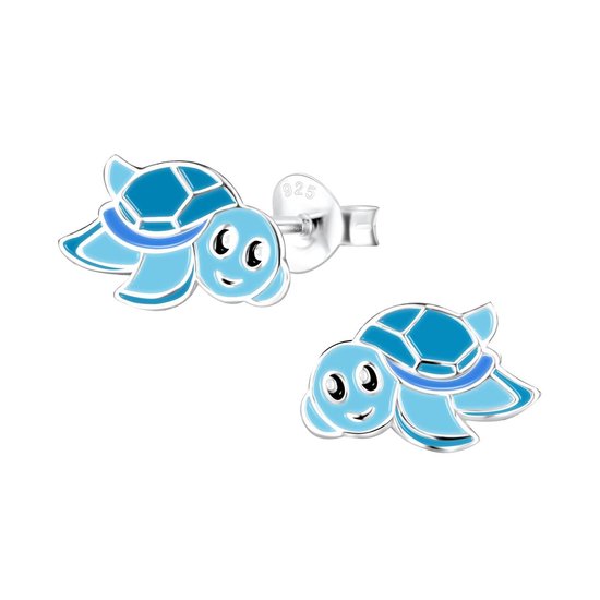 Joy|S - Zilveren schildpad oorbellen - blauw