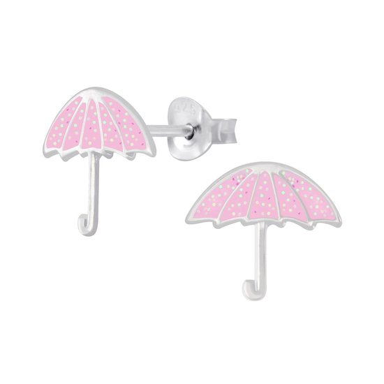 Joy|S - Zilveren paraplu oorbellen - 12 x 11 mm - roze met glitter