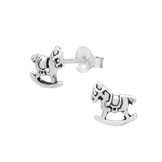 Joy|S - Zilveren hobbelpaard oorbellen 8 mm paard geoxideerd