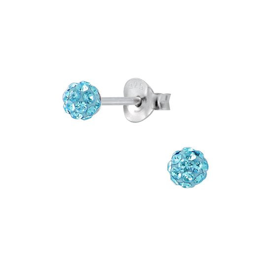 Joy|S - Zilveren petit rond oorbellen - balletje - kristal blauw - 4 mm