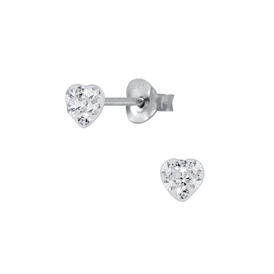 Joy|S - Zilveren petit hartje kinderoorbellen - 4 mm - kristal