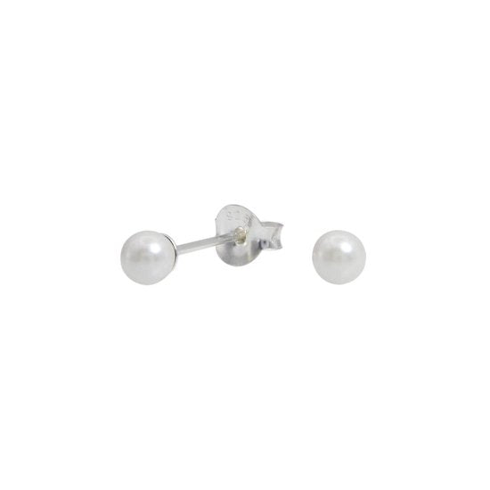 Joy|S - Zilveren parel oorbellen - wit - 4 mm