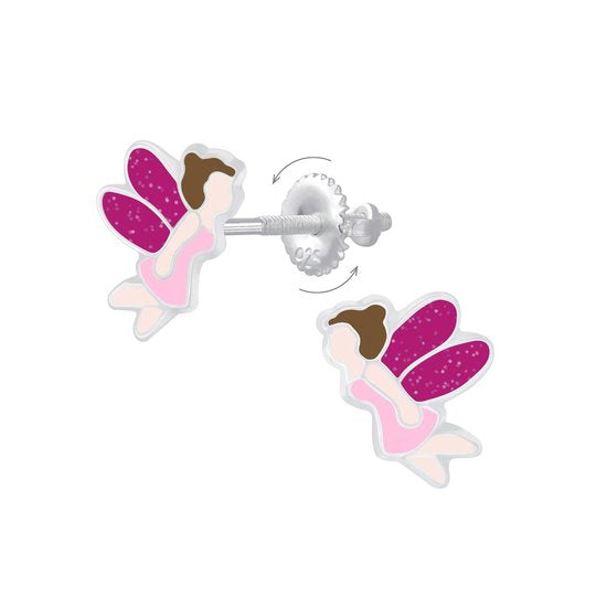 Joy|S - Zilveren elf oorbellen 7 x 9 mm roze fairy - screwback schroef sluiting