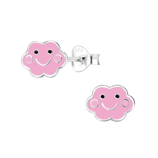Joy|S - Zilveren roze wolk oorbellen - 7 x 9 mm