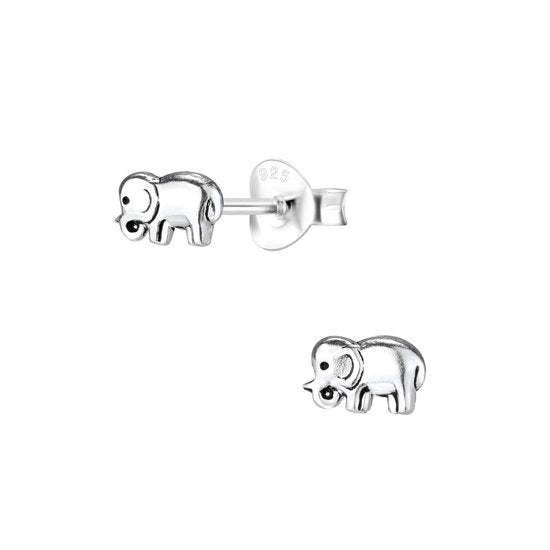 Joy|S - Zilveren petit olifantje oorbellen - 6 x 4 mm - geoxideerd