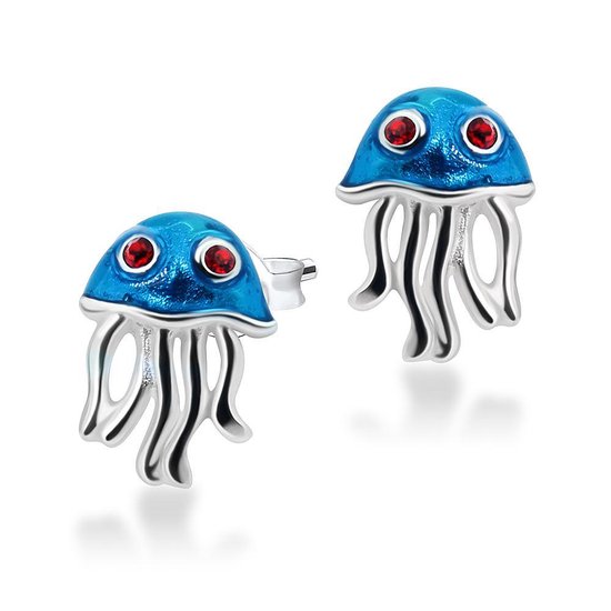 Joy|S - Zilveren Jellyfish oorbellen - 9 x 11 mm - blauwe kwal