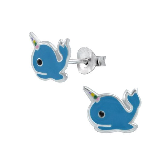 Joy|S - Zilveren unicorn walvis oorbellen - 8 x 7 mm