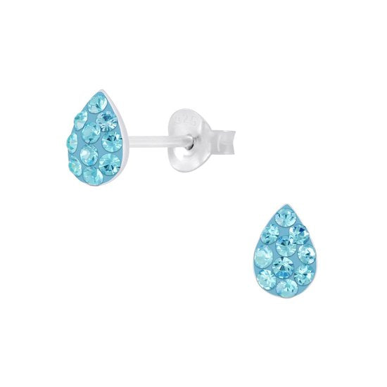 Joy|S - Zilveren druppel oorbellen 5 x 7 kristal blauw
