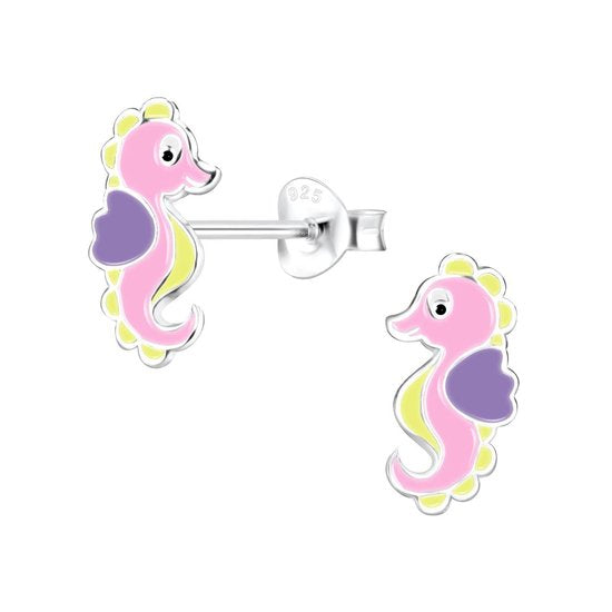 Joy|S - Zilveren zeepaard oorbellen 7 x 12 mm roze