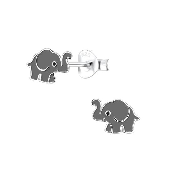 Joy|S - Zilveren olifant oorbellen grijs
