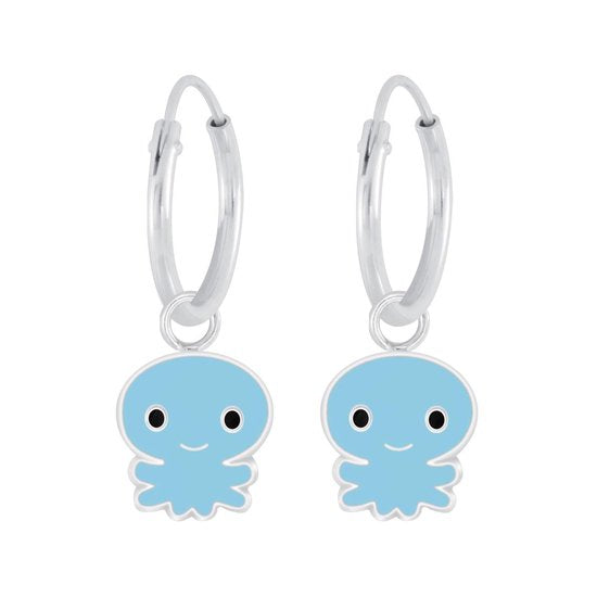 Joy|S - Zilveren octopus bedel oorbellen - oorringen - blauw