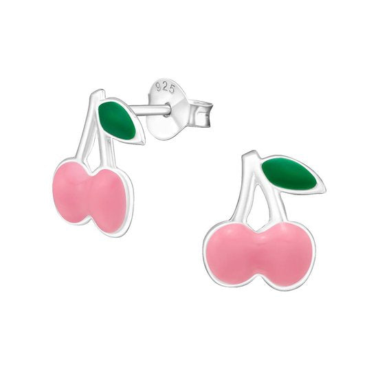 Joy|S - Zilveren kers oorbellen - 9 x 10 mm - roze