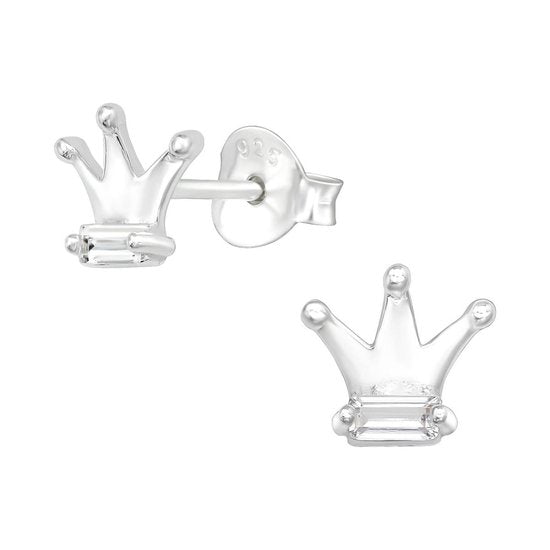 Joy|S - Zilveren kroon oorbellen - 6 mm - met baguette geslepen zirkonia