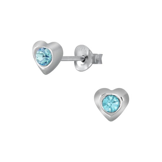 Joy|S - Zilveren mini hartjes oorbellen - 3 mm - blauw kristal voor kinderen