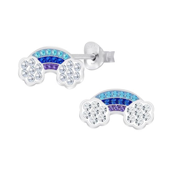 Joy|S - Zilveren regenboog oorbellen blauw 13 x 7 mm