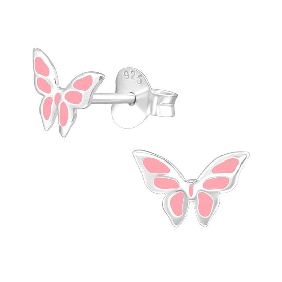 Joy|S - Zilveren vlinder roze oorbellen8 x 5 mm